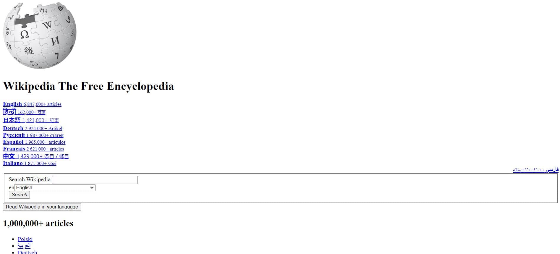 Wikipedia website without css
